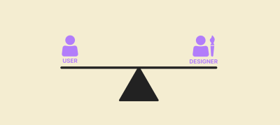 A scale in balance: on one end sits the designer, and on the other, the user